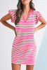 Green Striped Ruffle Short Sleeve Pop of Color Neckline Dress