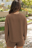 Chestnut Corded Long Sleeve Top and High Waist Shorts Set