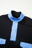 Navy Blue Colorblock Patchwork Half Button Pullover and Shorts Outfit