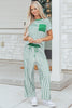 Rose Stripe Crew Neck Tee Drawstring Waist Cropped Pants Set
