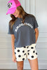 Beige Polka Dot Print Drop Shoulder Pullover Drawstring Shorts Set