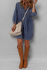 Sail Blue Pleated V Neck 3/4 Sleeve Denim Mini Dress