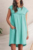 Mint Green Frilled Trim Crewneck Loose Fit Mini Dress