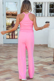 Yellow Cream Slim Ribbed Tank Top and Sweatpants Set