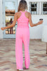 Yellow Cream Slim Ribbed Tank Top and Sweatpants Set