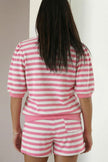Pink Stripe Puff Short Sleeve T Shirt Matching Shorts Set