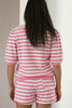 Pink Stripe Puff Short Sleeve T Shirt Matching Shorts Set
