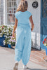 Beau Blue Solid Color Cropped Tank Top and Jogger Pants Set