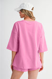 Bonbon Loose V Neck Tee and Drawstring Shorts Set