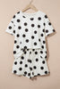 Pink Polka Dot Print Loose Tee Drawstring Elastic Waist Short Set