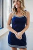 Dirty blue Contrast Trim U Neck Sleeveless Mini Dress with Shorts 2pcs Set