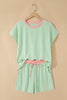 Sachet Pink Soft Ribbed Color Block Trim Casual Short Set