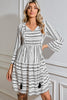 Black Striped Fringe Tie Neck Bell Sleeve V Neck Mini Dress