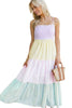 Multicolour Striped Colorblock Adjustable Strap Scalloped Detail Long Dress