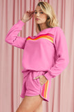Black Colorful Striped Long Sleeve Pullover and Shorts Set