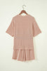 Rose Stripe Raised Rib Loose Tee Drawstring Elastic Waist 2pcs Short Set