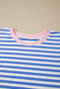 Sky Blue Stripe Contrast Trim Crew Neck Tee Knot Shorts 2pcs Set