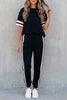 Black Varsity Striped Detail Loose Tee Jogger Pants 2pcs Outfit