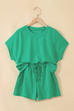 Sea Green Solid Color Loose Tee Drawstring Shorts 2pcs Outfit
