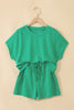 Sea Green Solid Color Loose Tee Drawstring Shorts 2pcs Outfit