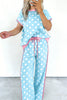 Sky Blue Polka Dot Short Sleeve Top and Pants Set