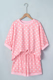 Pink Polka Dot Oversized Top Drawstring Short Set