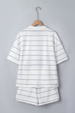 Black Stripe Half Sleeve Tee Drawstring Shorts 2pcs Set
