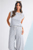 Rose Stripe Casual  Tee and Wide Leg Pants Set