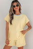 Sachet Pink Soft Ribbed Color Block Trim Casual Short Set