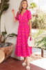 Rose Double Polka Dot Short Sleeve Shirred High Waist Midi Dress