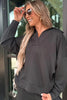 Bristol Black Collared V Neck Pullover Sweatshirt Sweatpants Set