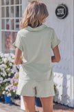Sky Blue Striped Dolman Sleeve Pullover and Drawstring Shorts Set