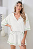 Light Beige-10 Breathable Waffle Color Block Trim 2pcs Casual Short Set