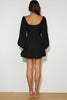 Black Solid Color Long Sleeve Shirred Drawstring Ruffle Mini Dress