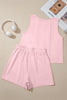 Beige Stitched Detail Loose Tank Top Cotton 2pcs Short Set
