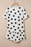 Pink Polka Dot Print Loose Tee Drawstring Elastic Waist Short Set