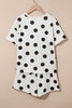 Pink Polka Dot Print Loose Tee Drawstring Elastic Waist Short Set