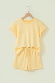 Yellow  Eyelet Lace Patchwork Sleeve Short 2pcs Outfit