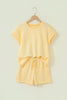 Yellow  Eyelet Lace Patchwork Sleeve Short 2pcs Outfit