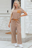 Rose Stripe Crew Neck Tee Drawstring Waist Cropped Pants Set