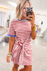 Sky Blue Stripe Nautical Tie Contrast Trim Round Neck T Shirt Mini Dress