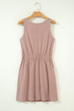 Smoke Gray Mineral Wash U Neck Elastic Waist Sleeveless Mini Dress