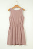 Smoke Gray Mineral Wash U Neck Elastic Waist Sleeveless Mini Dress