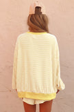 Brown Stripe Oversized Long Sleeve Top Drawstring Loose Shorts 2pcs Set