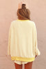 Brown Stripe Oversized Long Sleeve Top Drawstring Loose Shorts 2pcs Set