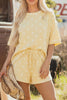 White Polka Dot Short Sleeve Loose Top Drawstring Shorts Set