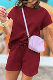 Red Dahlia Textured Short Sleeve Top and Shorts Set
