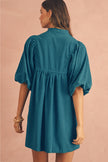 Gold Flame Light Snap Button Empire Waist Lantern Sleeve Corduroy Dress