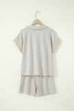 Sky Blue Striped Dolman Sleeve Pullover and Drawstring Shorts Set