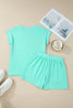 Mint Green V Neck Short Sleeve Top Drawstring Shorts 2pcs Set